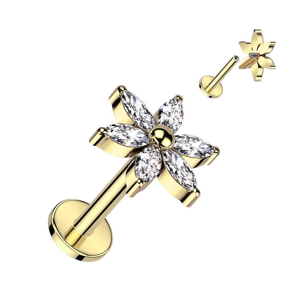 Rustokoru/traguskoru, Flower Top in Gold -titaaninen labret