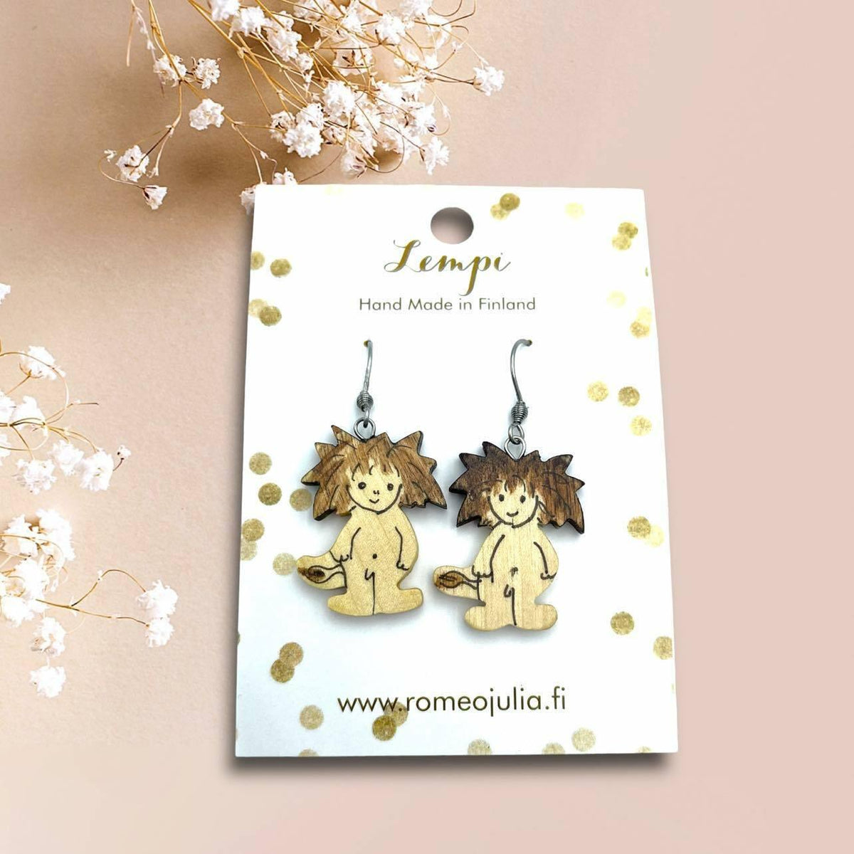 LEMPI® earrings, Trolls (stained birch)