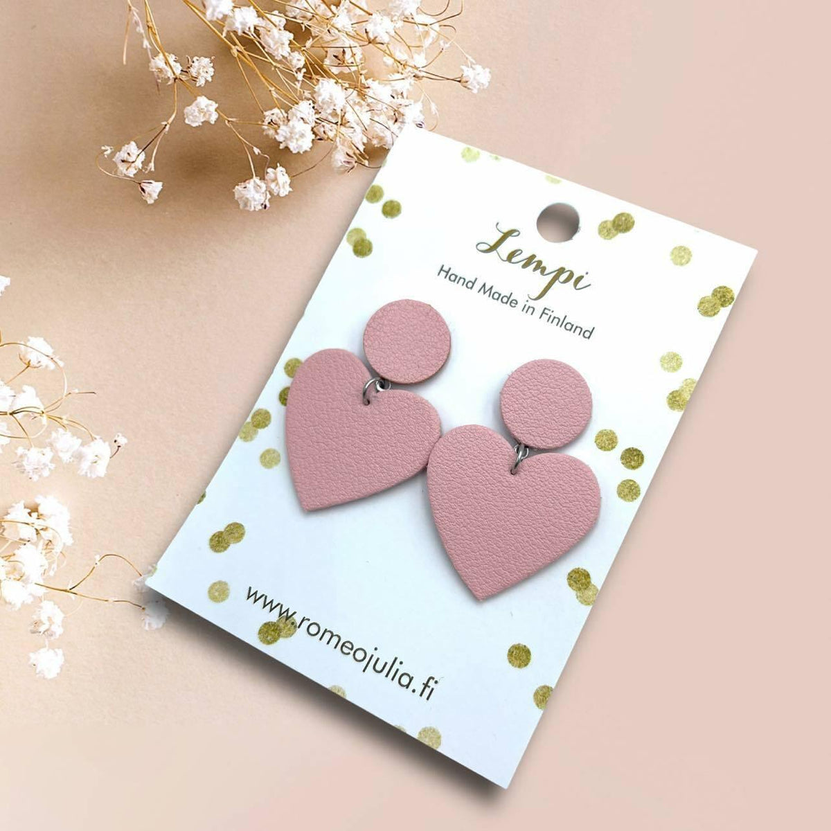 LEMPI® earrings, Hellä -light pink heart earrings