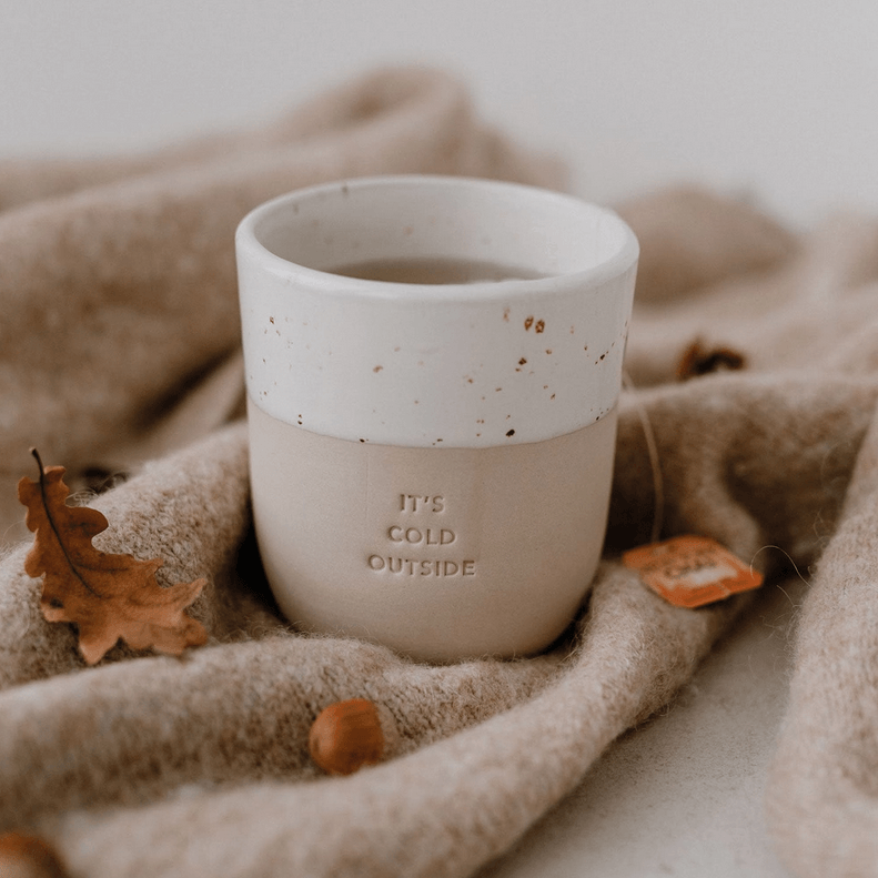 Mug, It's Cold Outside Mug - handmade rimless text mug