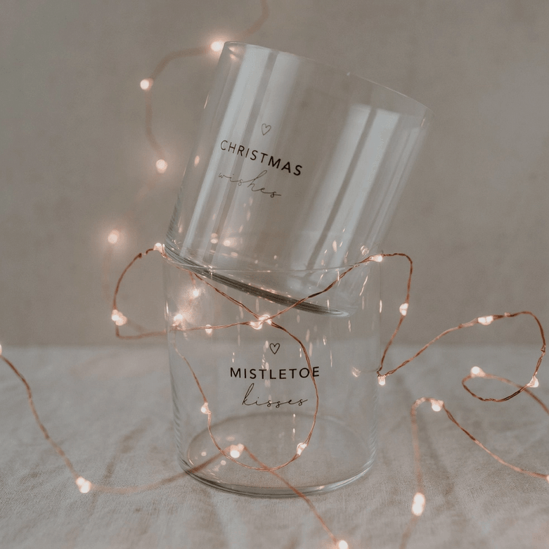 Set of two glasses, Mistletoe Kisses / Christmas Wishes drinking glasses