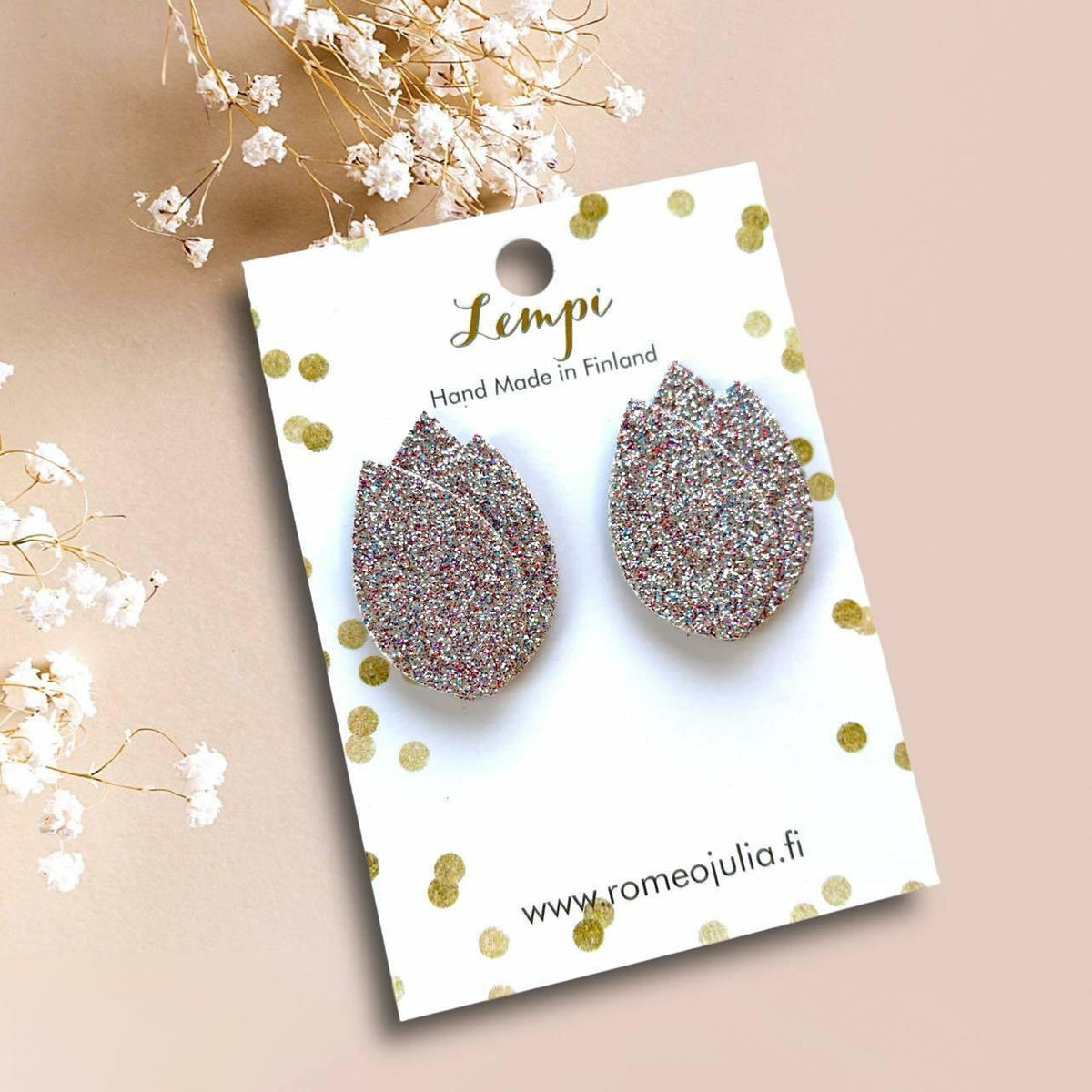 LEMPI-korvanapit, Tulppaani (multicolor -monisävyinen glitter)