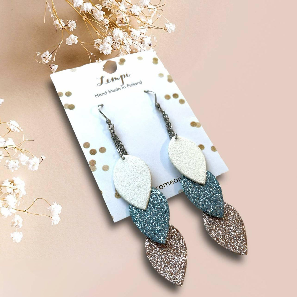 LEMPI®-korvakorut, Sirot Lehdet (3-osaiset, glitter pastelli)