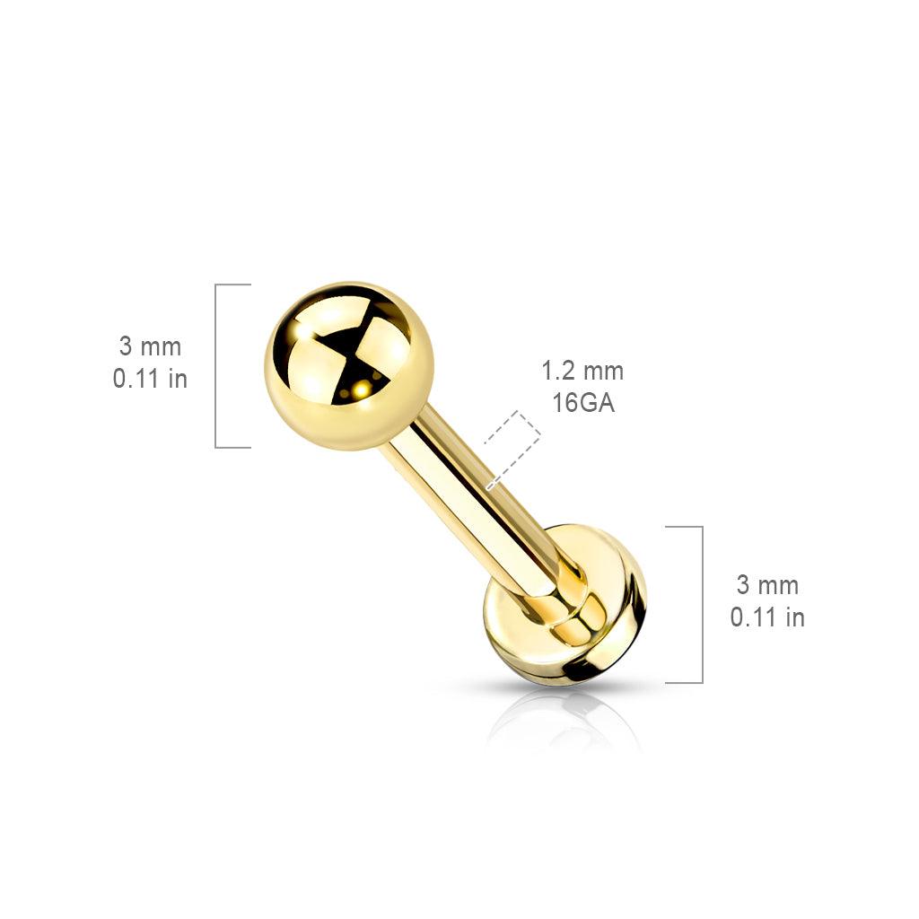 Labret 1,2mm, Titanium Basic 3mm Gold (titaaninen labret-tappi)