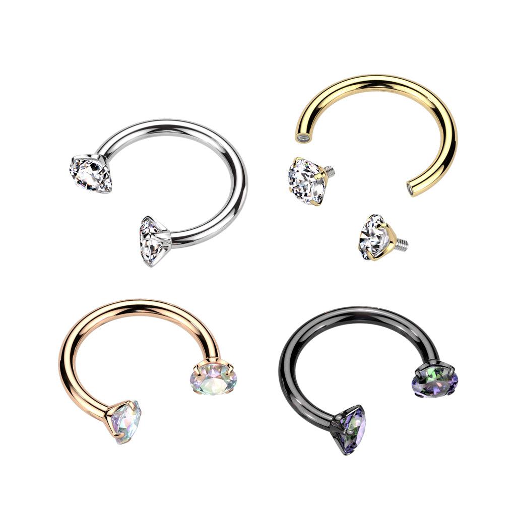 Hevosenkenkä 1,2mm, Internally Threaded Titanium Gold Horseshoe CZ