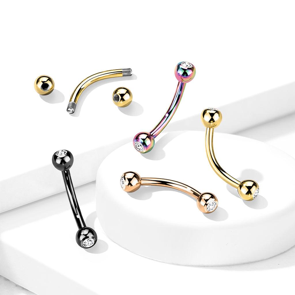 Crystal Arc 1,2mm – kaareva barbell kirkkailla kristalleilla (musta)