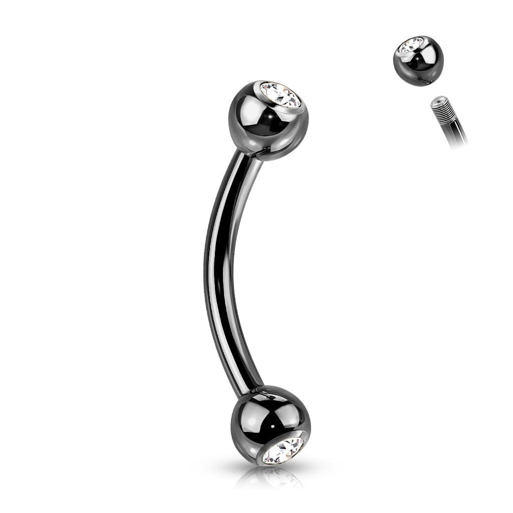 Crystal Arc 1.2mm – curved barbell with clear crystals (black)