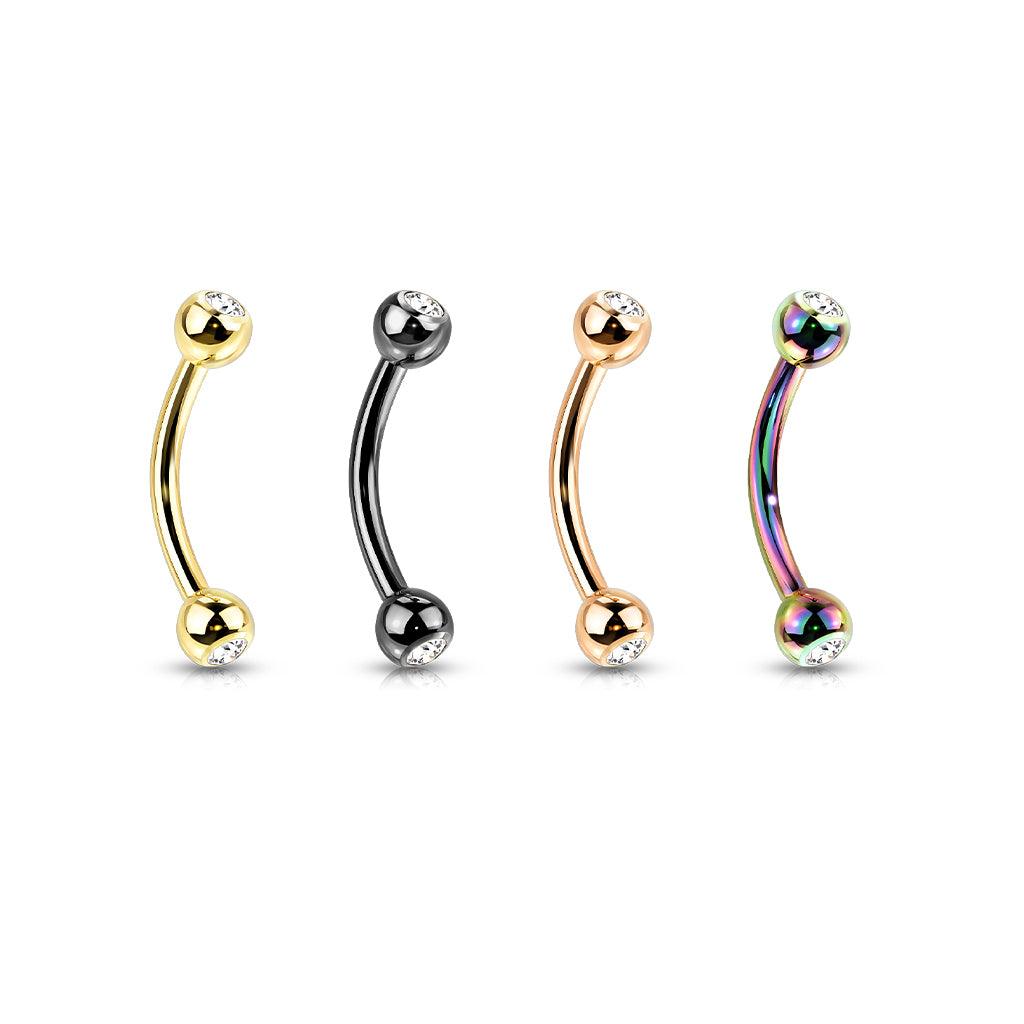 Titanium Crystal Arc 1,2mm– kaareva barbell kirkkailla kristalleilla (ruusukulta)