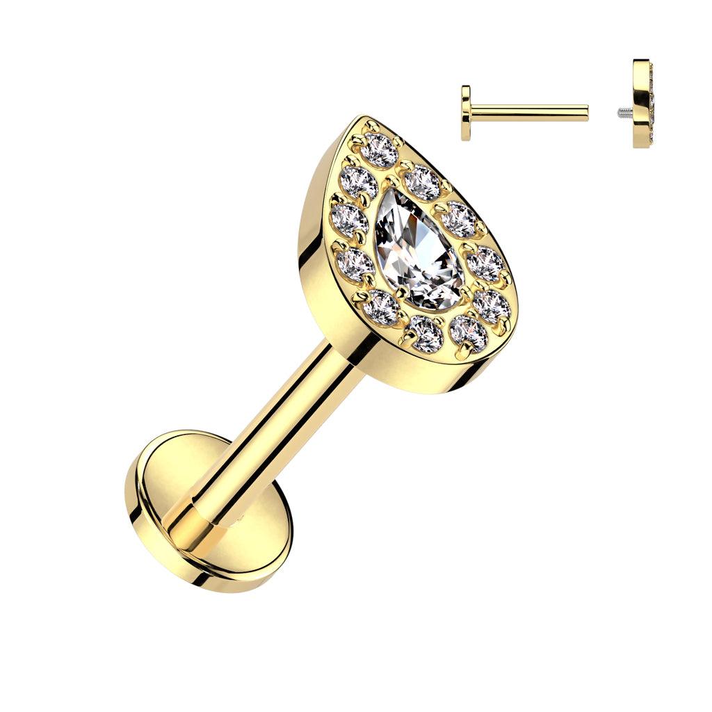 Titaani rustokoru/traguskoru, Teardrop Top -kimaltava labret (kulta)