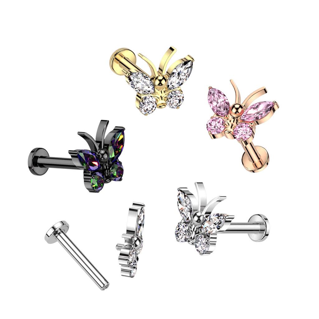Titaani rustokoru/traguskoru, Butterfly Top -kimaltava labret (kulta)