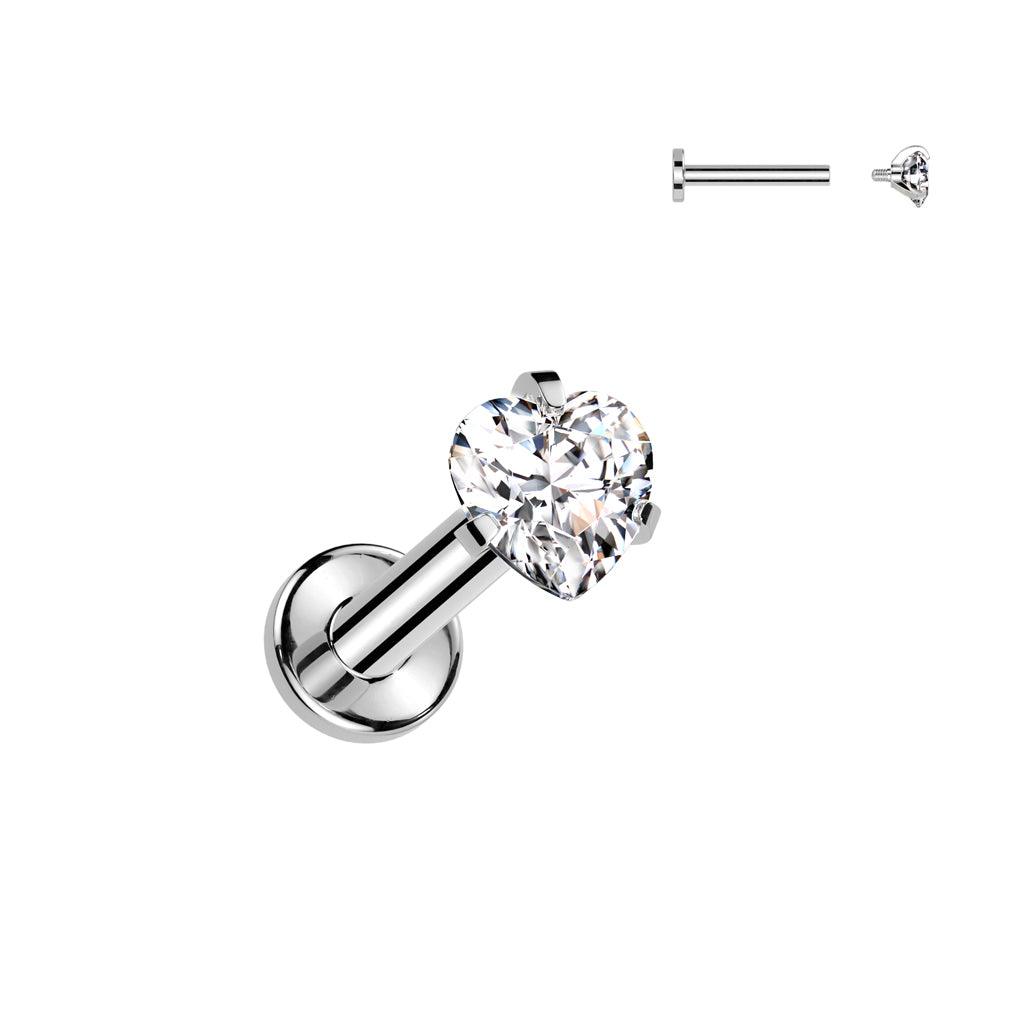 Titaani rustokoru/traguskoru, Small Heart CZ Top in Silver