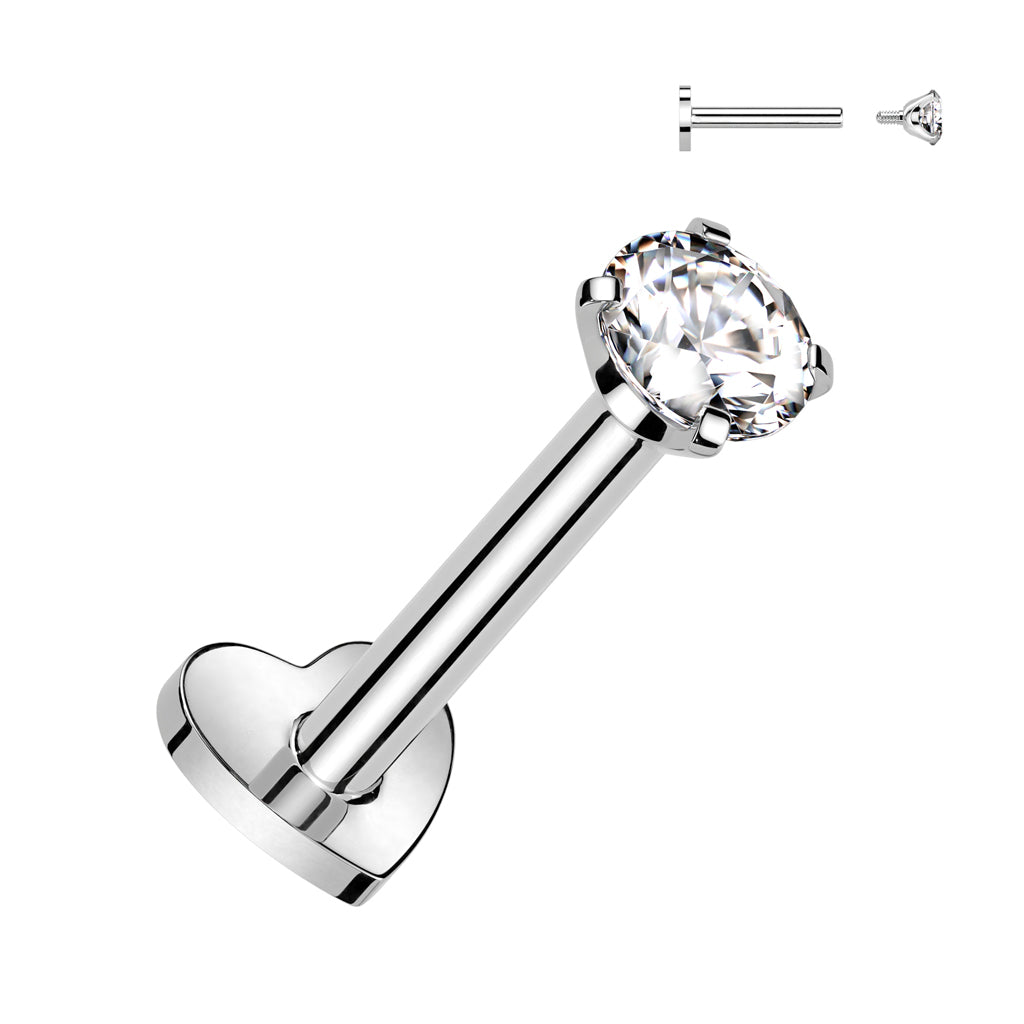 Titanium cartilage jewelry/tragus jewelry, CZ Top in Silver with Heart Base