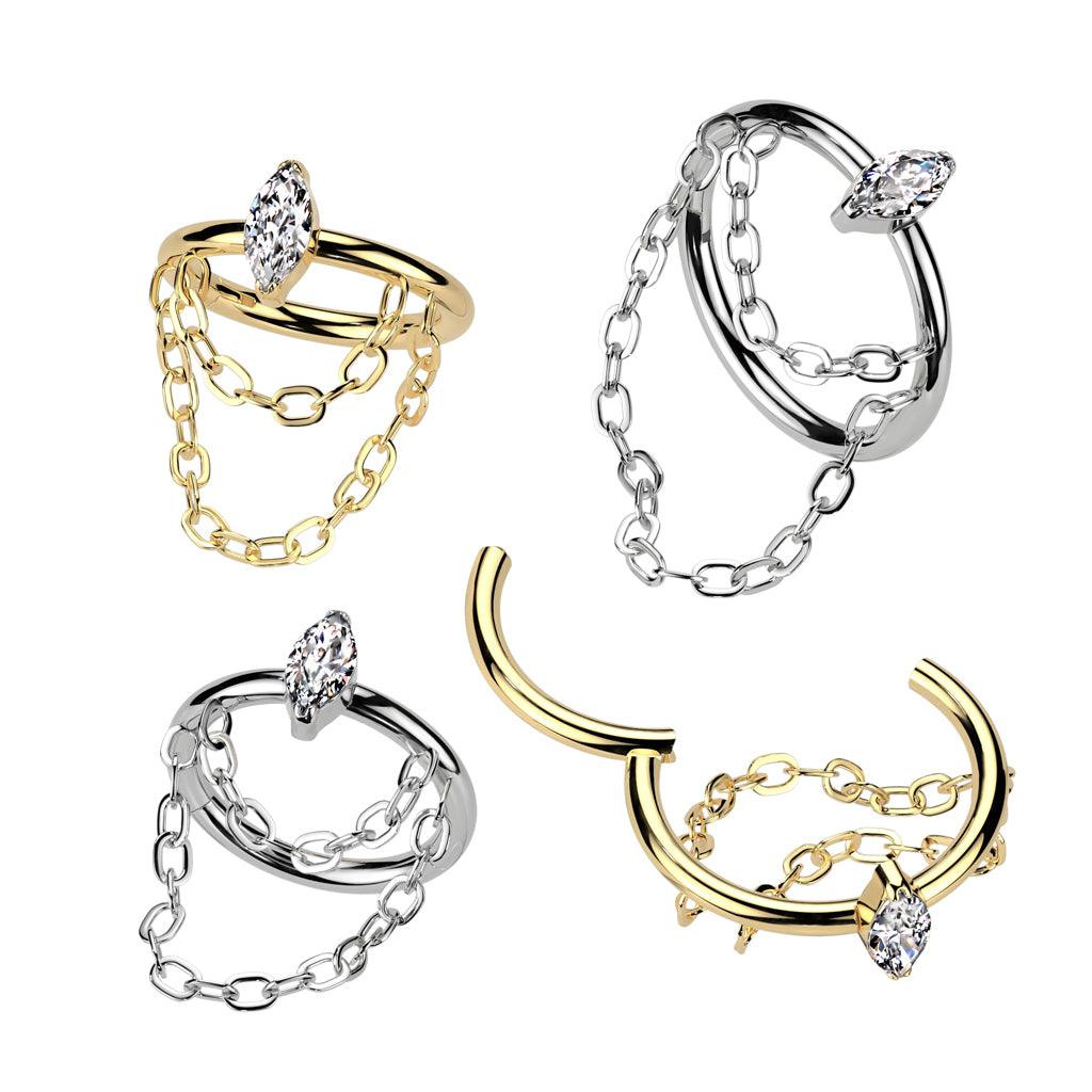 Lävistysrengas 1,2mm, Gold Titanium Chain Dangle -titaaninen clicker