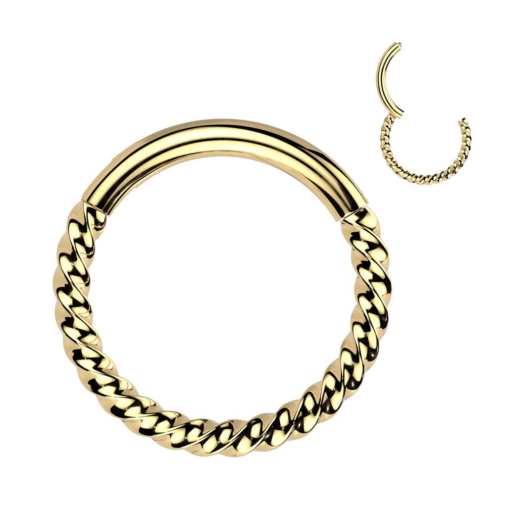 Piercing ring 1.2mm, Gold Titanium Braided Hoop -titanium clicker