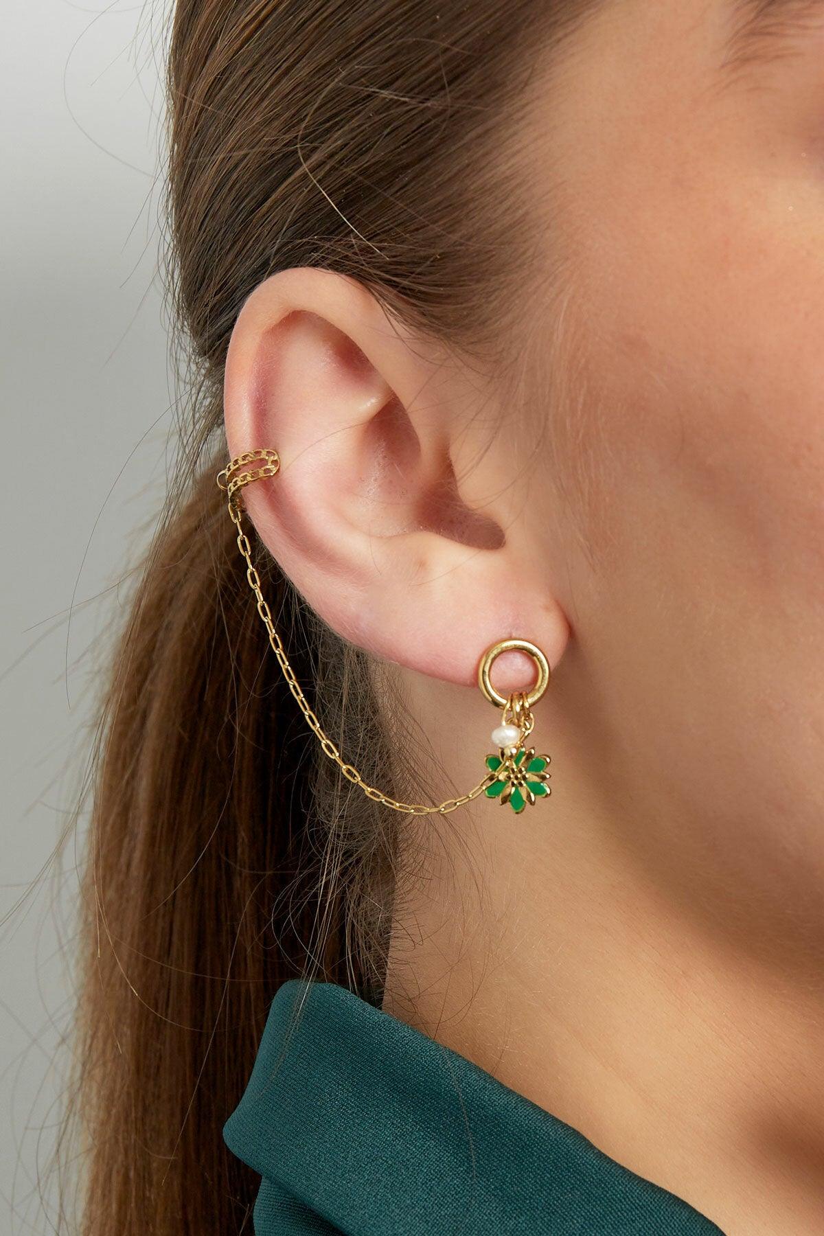 FRENCH RIVIERA | Addy -kirurginteräs ear cuff kukalla (vihreä)