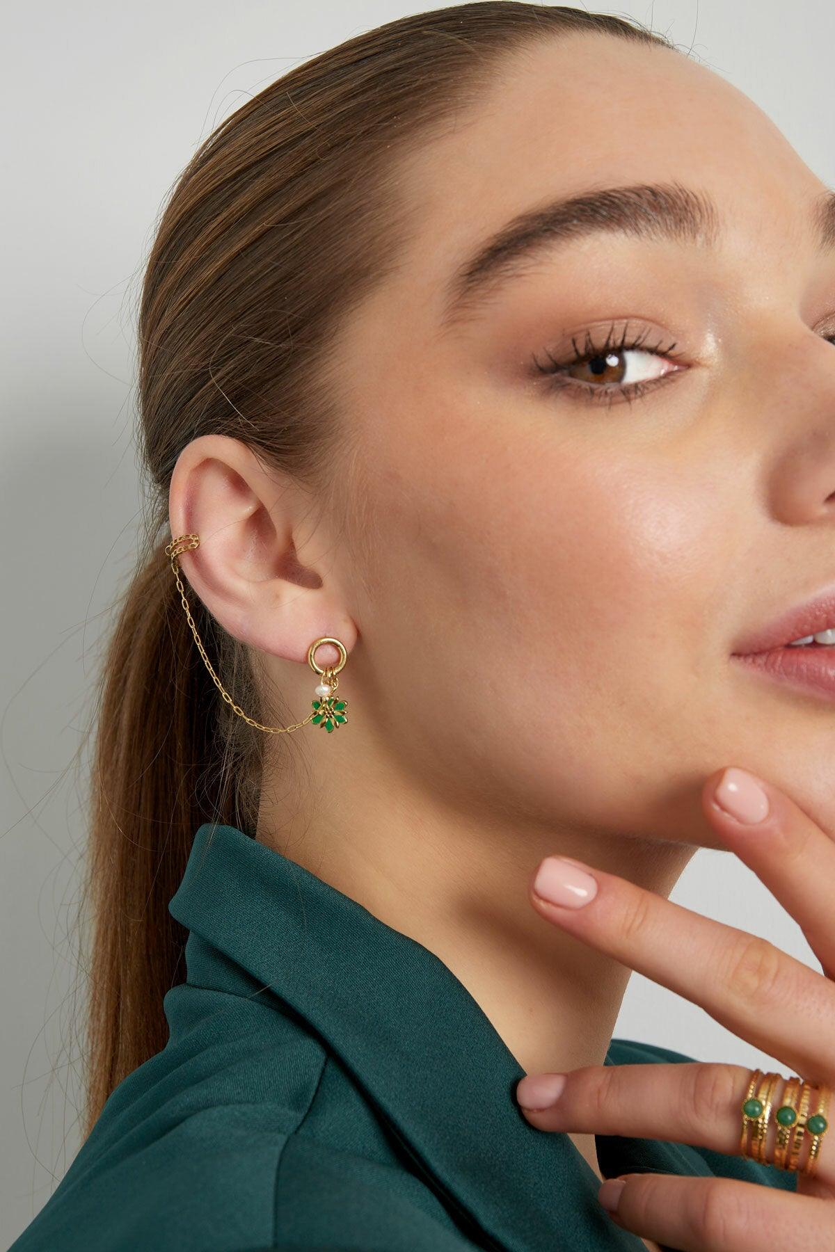 FRENCH RIVIERA | Addy -kirurginteräs ear cuff kukalla (vihreä)