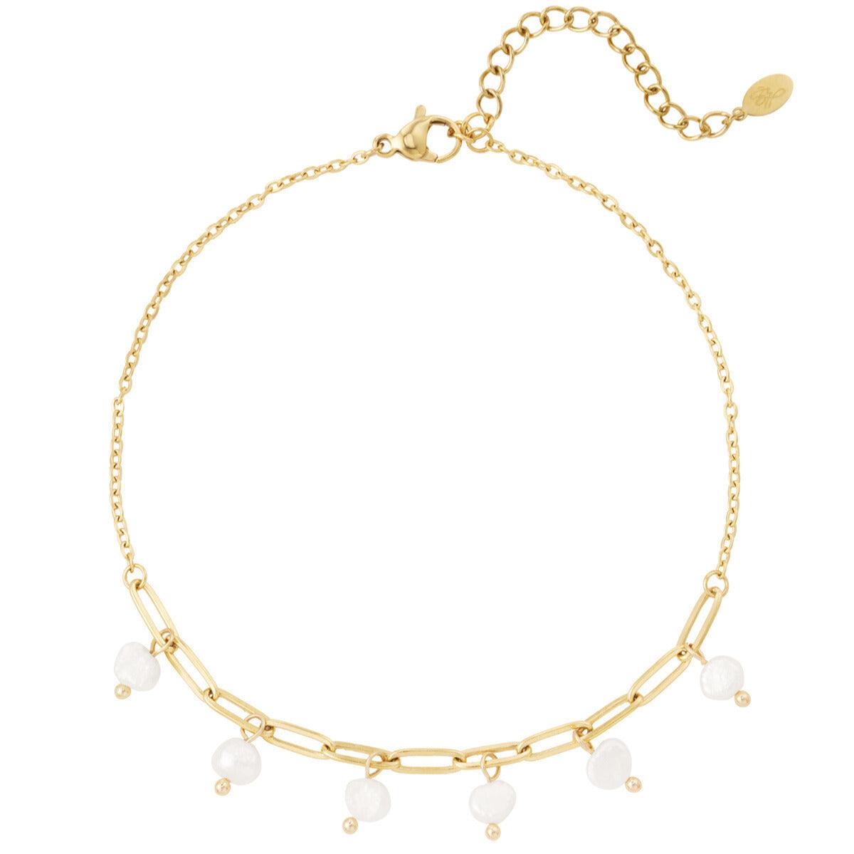 FRENCH RIVIERA | Soleil surgical steel anklet with pearl (gold)