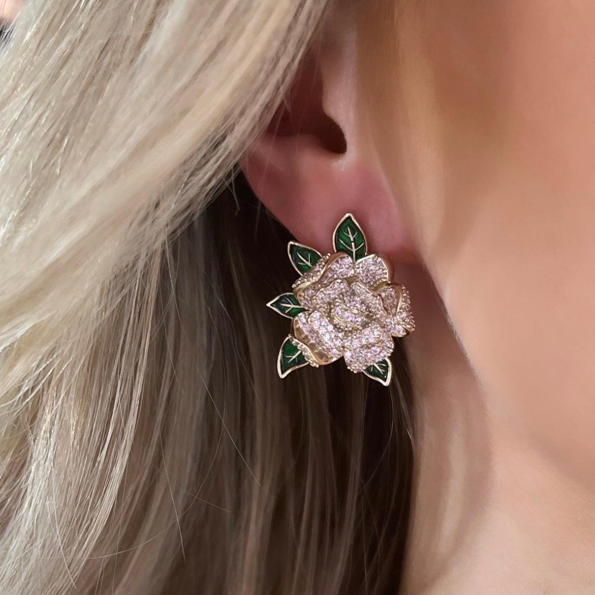 ROMANCE | Allure pink rose flower party earrings
