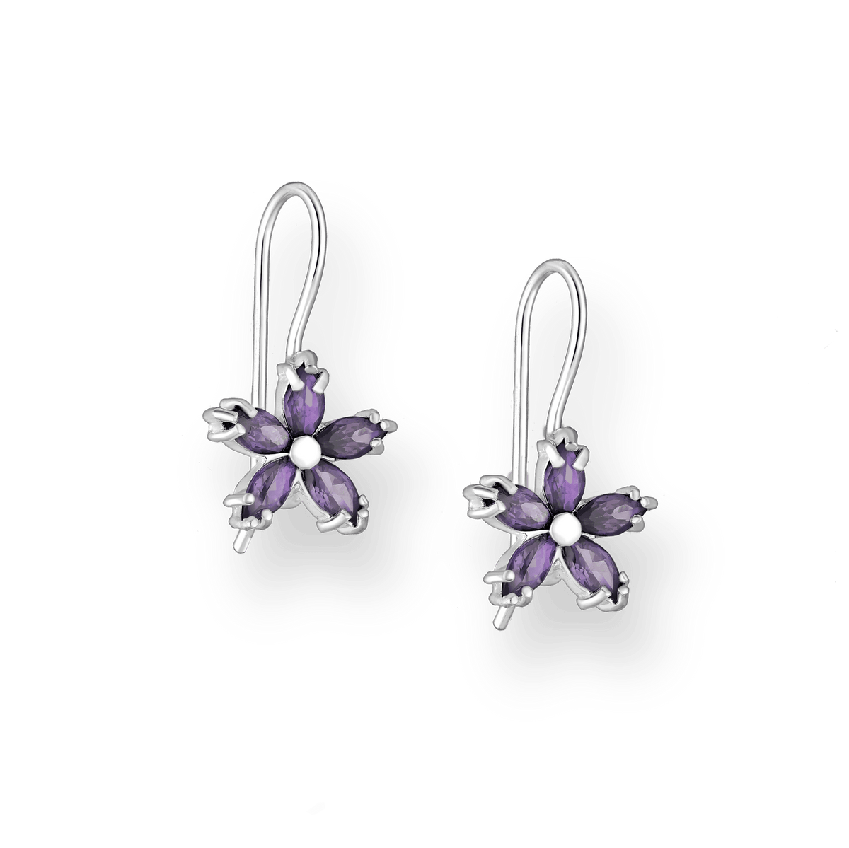 PREMIUM COLLECTION | Flora purple silver earrings with floral decorations 