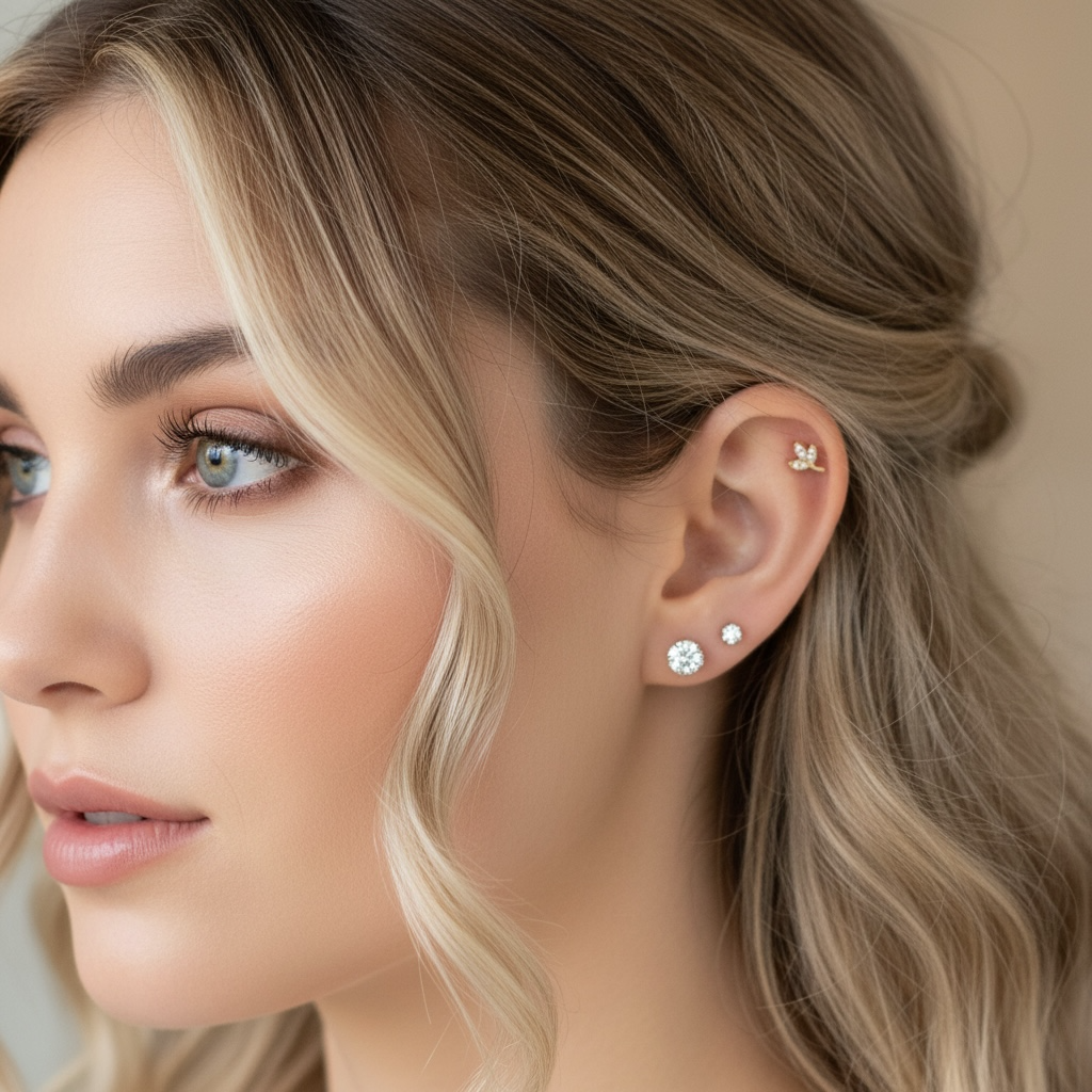 Titanium labret 1.2mm, Aurora Vine – delicate cartilage jewelry (gold, push in)
