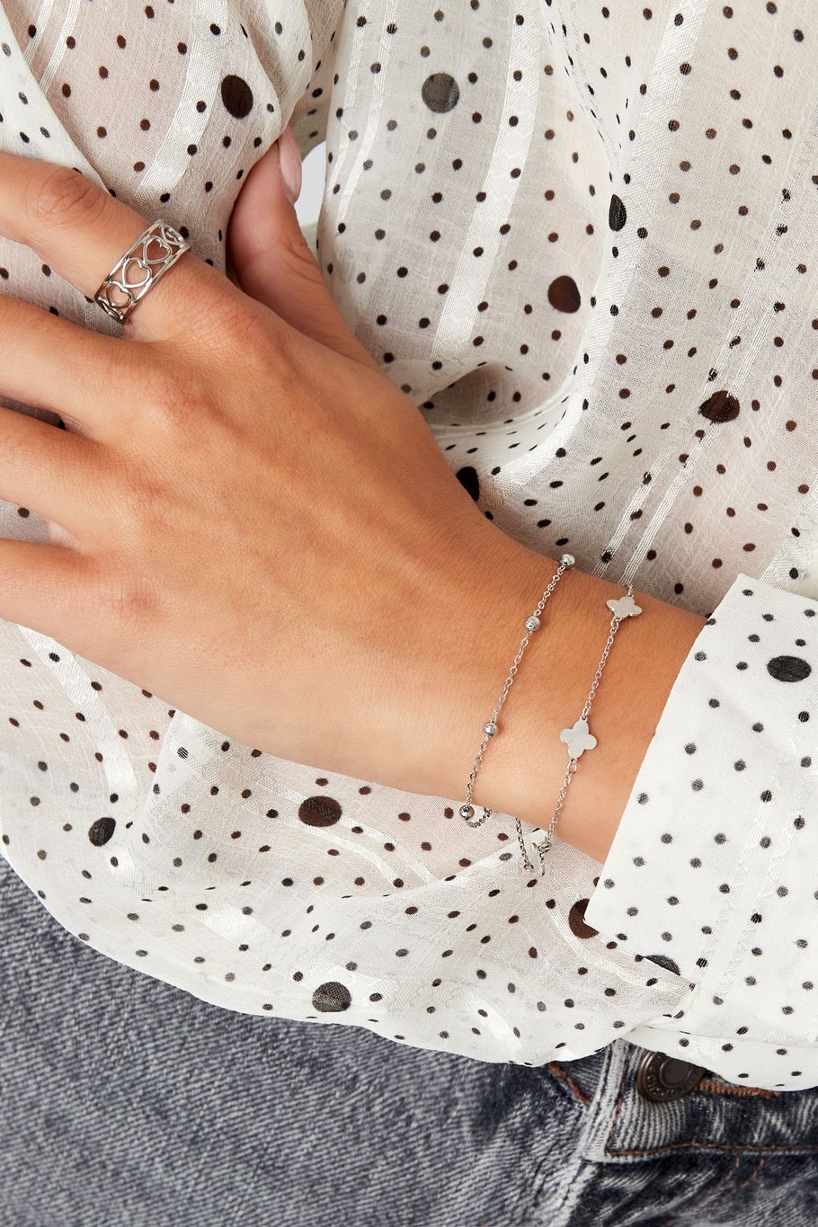 French Riviera | Clémence – lucky clover surgical steel bracelet (silver) 