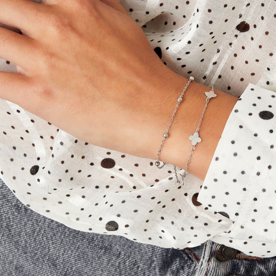 French Riviera | Clémence – lucky clover surgical steel bracelet (silver) 