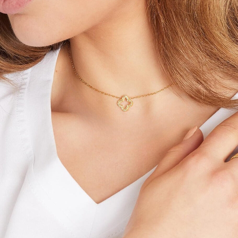 French Riviera | Fortune clover surgical steel necklace (gold) 