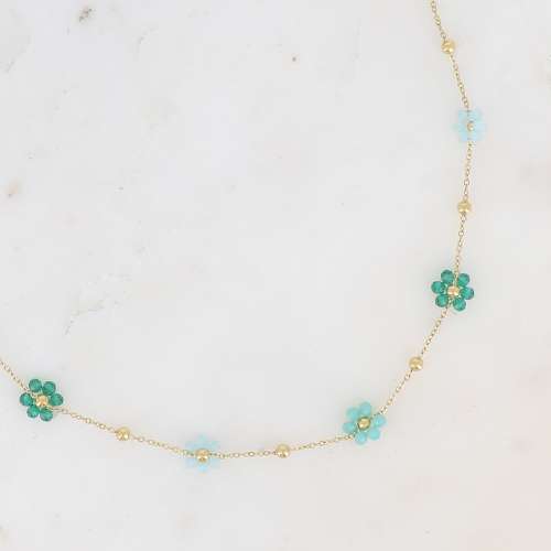 BOHM PARIS | Collier Émeraude Bloom Line – green turquoise flower necklace