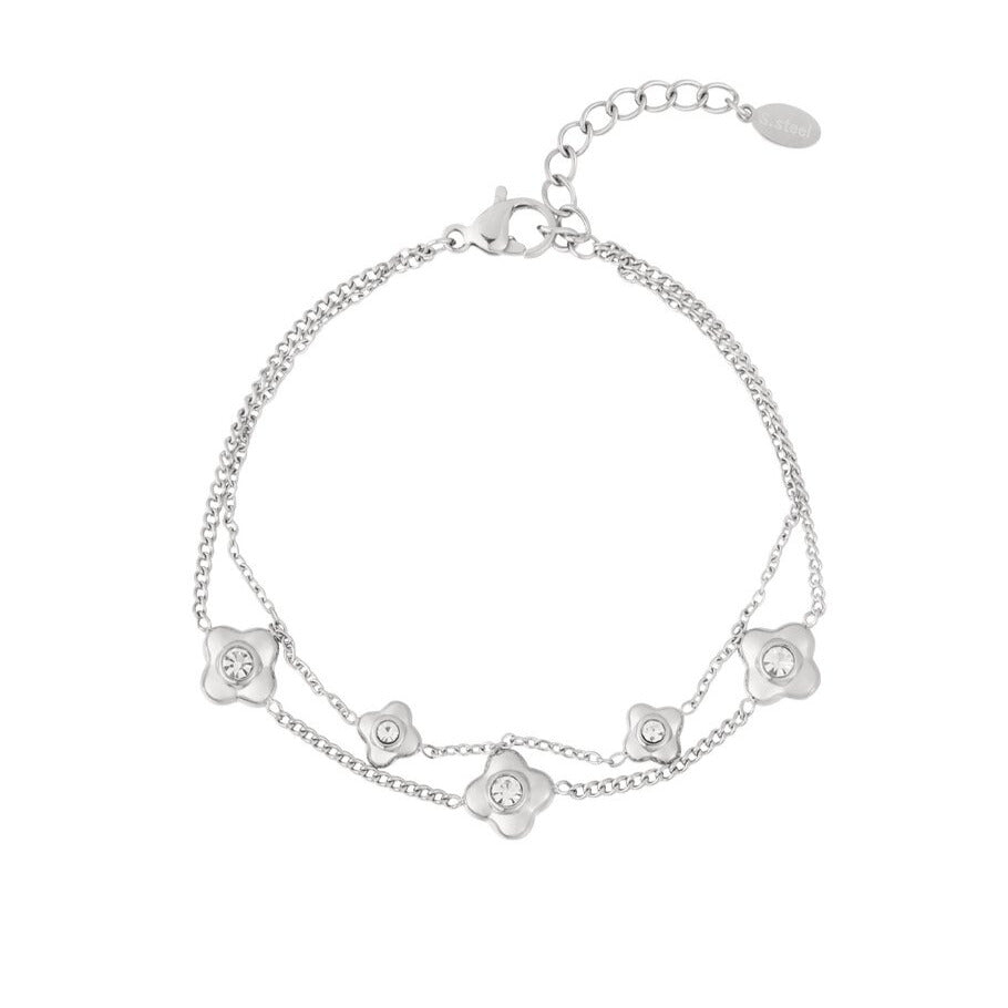 FRENCH RIVIERA | Fleurine flower-adorned surgical steel bracelet (silver)