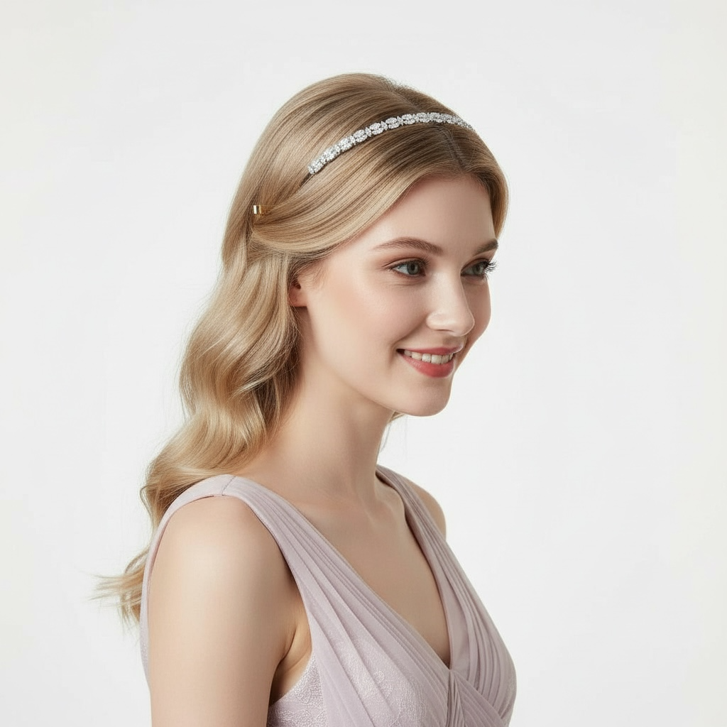 ROMANCE, Caroline -silver-colored party headband with clear crystals