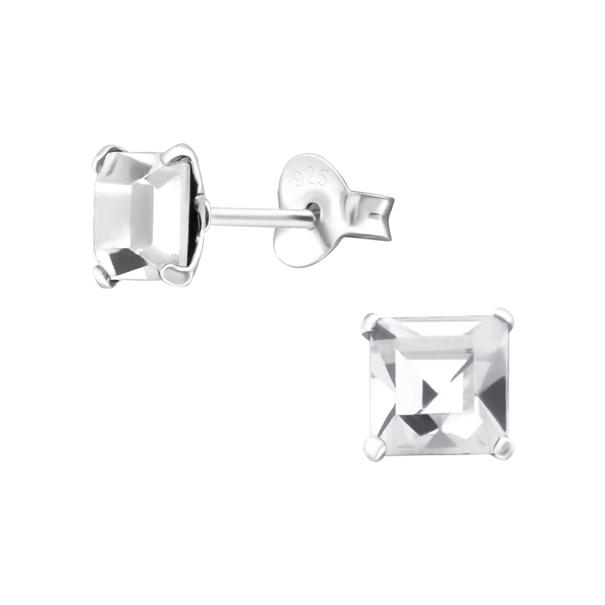 Silver studs, Axis Clear – clear square silver earrings