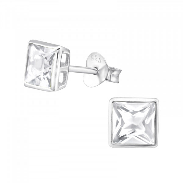 Silver studs, Polaris – bright square earrings