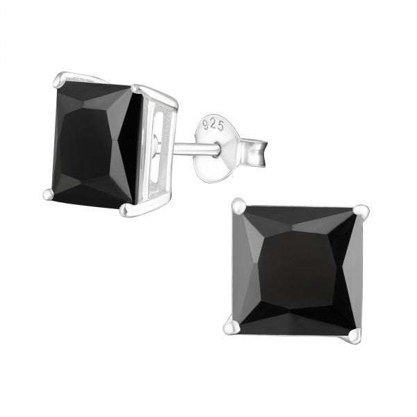 Silver studs, Titan – large black square earrings