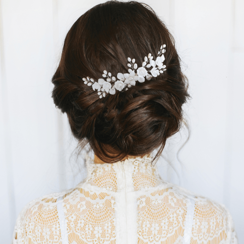 ATHENA BRIDAL | Yvonne -kukkakoristeinen muotoiltava hiuskoru (hopea)