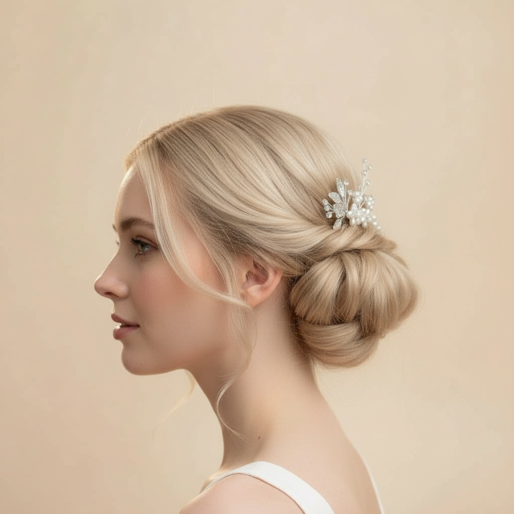 Hair jewelry set, ROMANCE|Milly pearl flower bun decoration kit (silver)