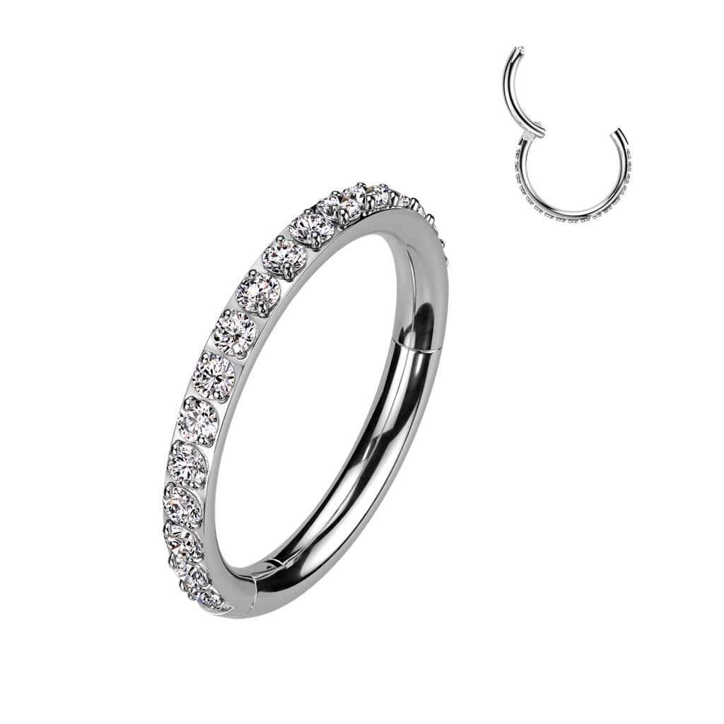 Piercing ring, Titanium Hinged Segment Hoop Rings with CZ