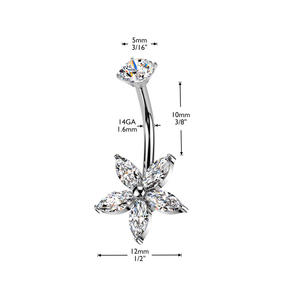 Belly button, Evelina – clear flower crystal (surgical steel)