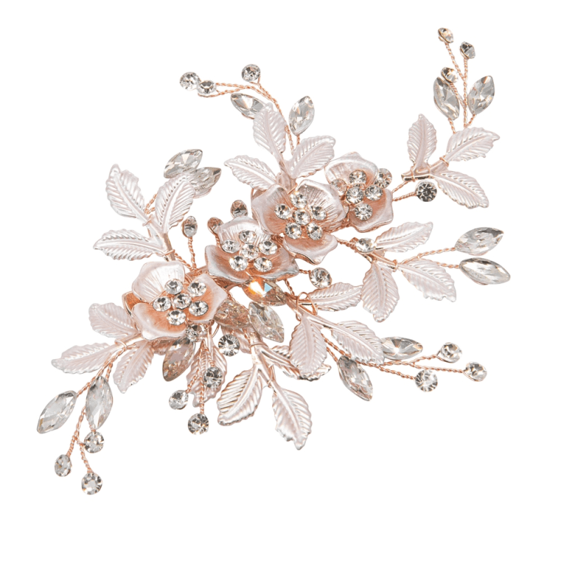 ATHENA BRIDAL | Sara -kukkakoristeinen hiuskoru klipsillä (ruusukulta)