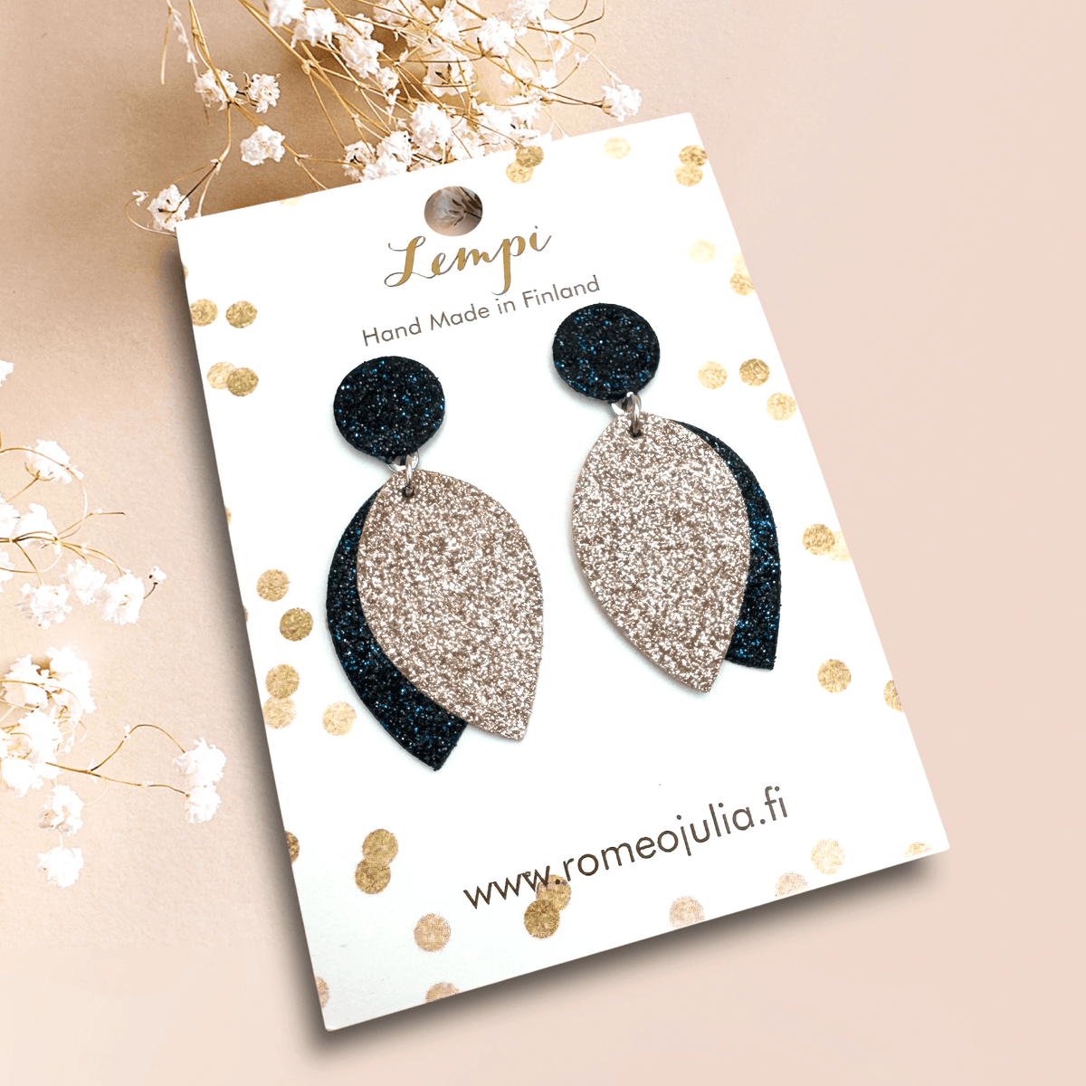 LEMPI®-korvakorut, Nuppu (sini-ruusukulta glitter)