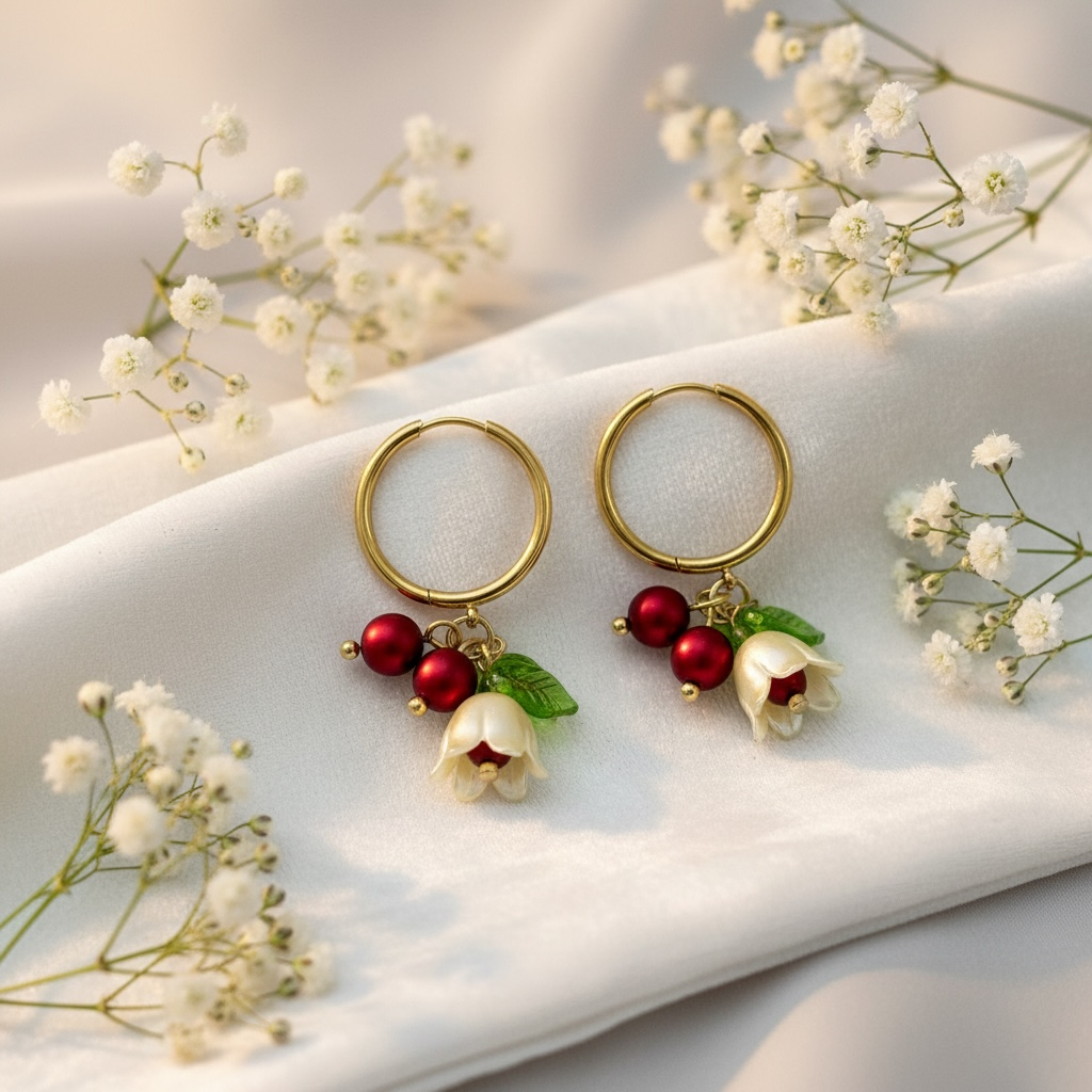 Floréa Christmas berry handmade flower earrings