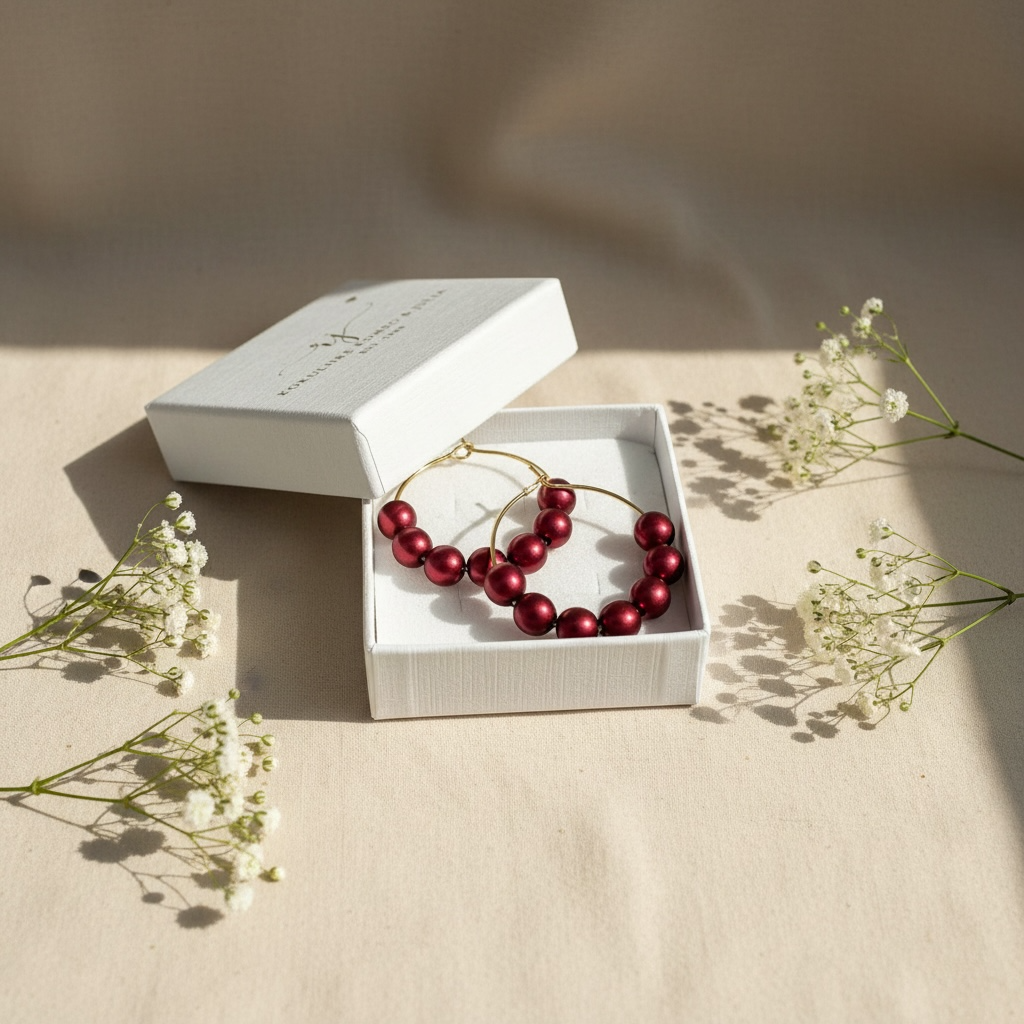 Jolie Bordeaux – handmade pearl rings (shimmering red, gold)