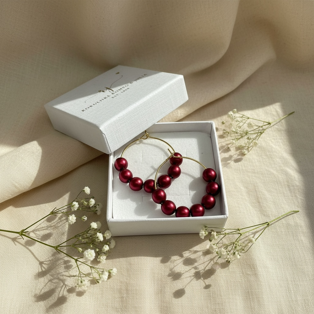 Jolie Bordeaux – handmade pearl rings (shimmering red, gold)