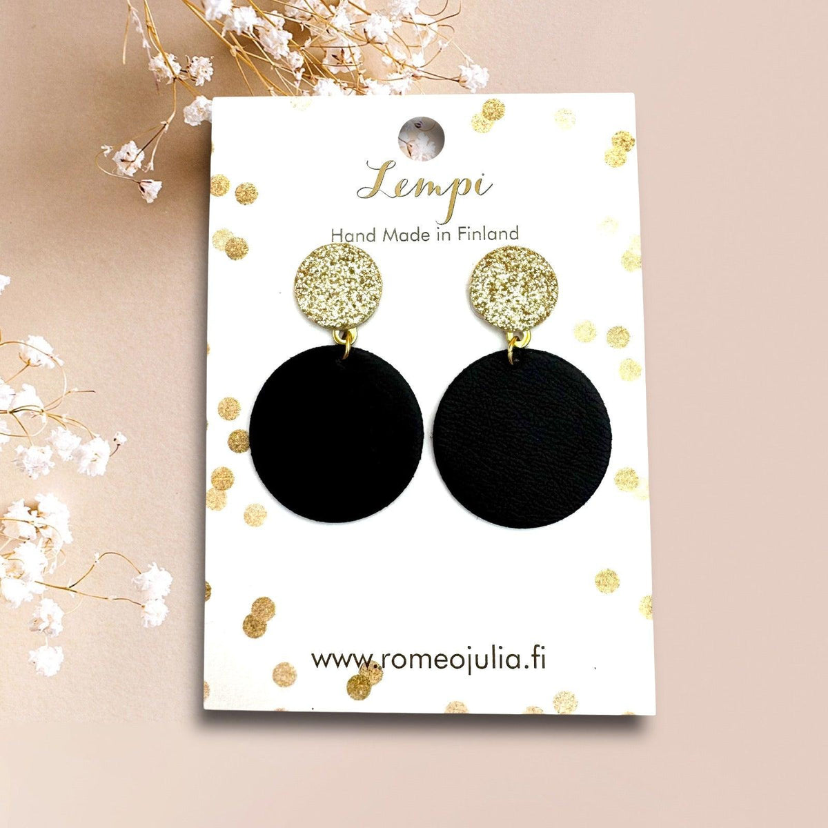 LEMPI®-korvakorut, Seela (musta / kulta kimallus)