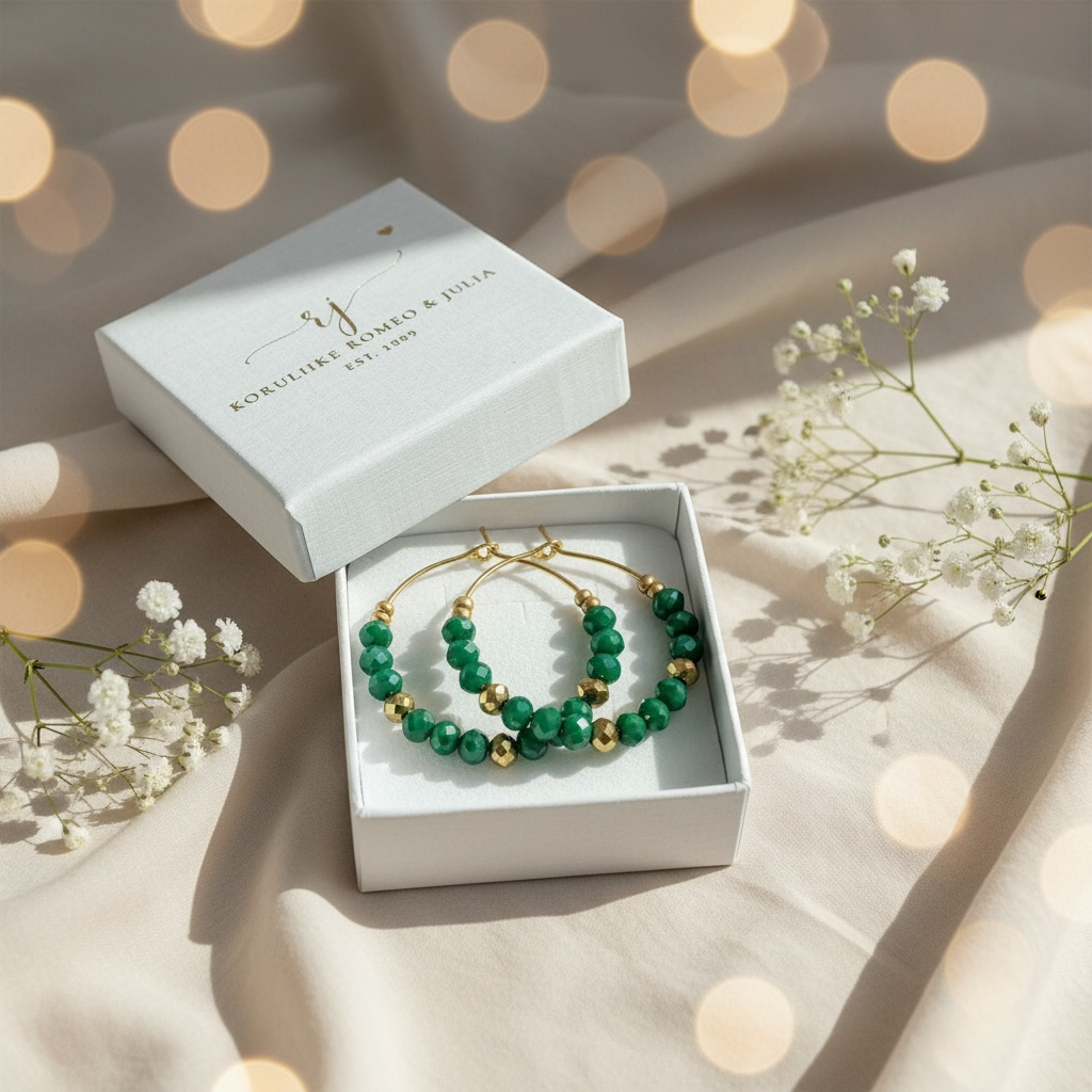 Jolie Emerald – handmade pearl rings (green, gold)