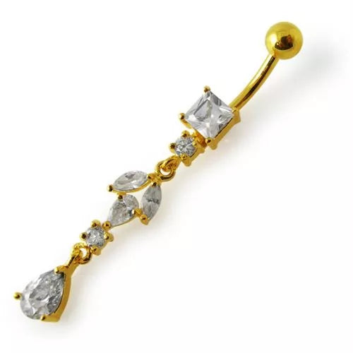 Gold-plated belly button ring, Lush Drop – modern belly button ring with crystal decorations