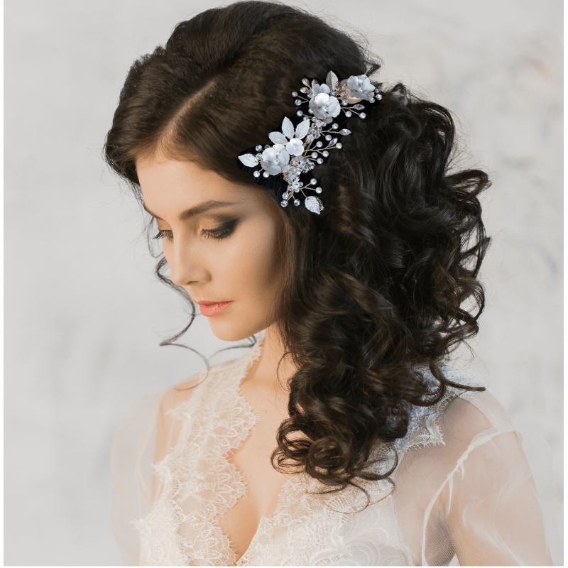 ATHENA BRIDAL | Fleur -kukkakoristeinen hiuskoru klipsillä (shampanja)