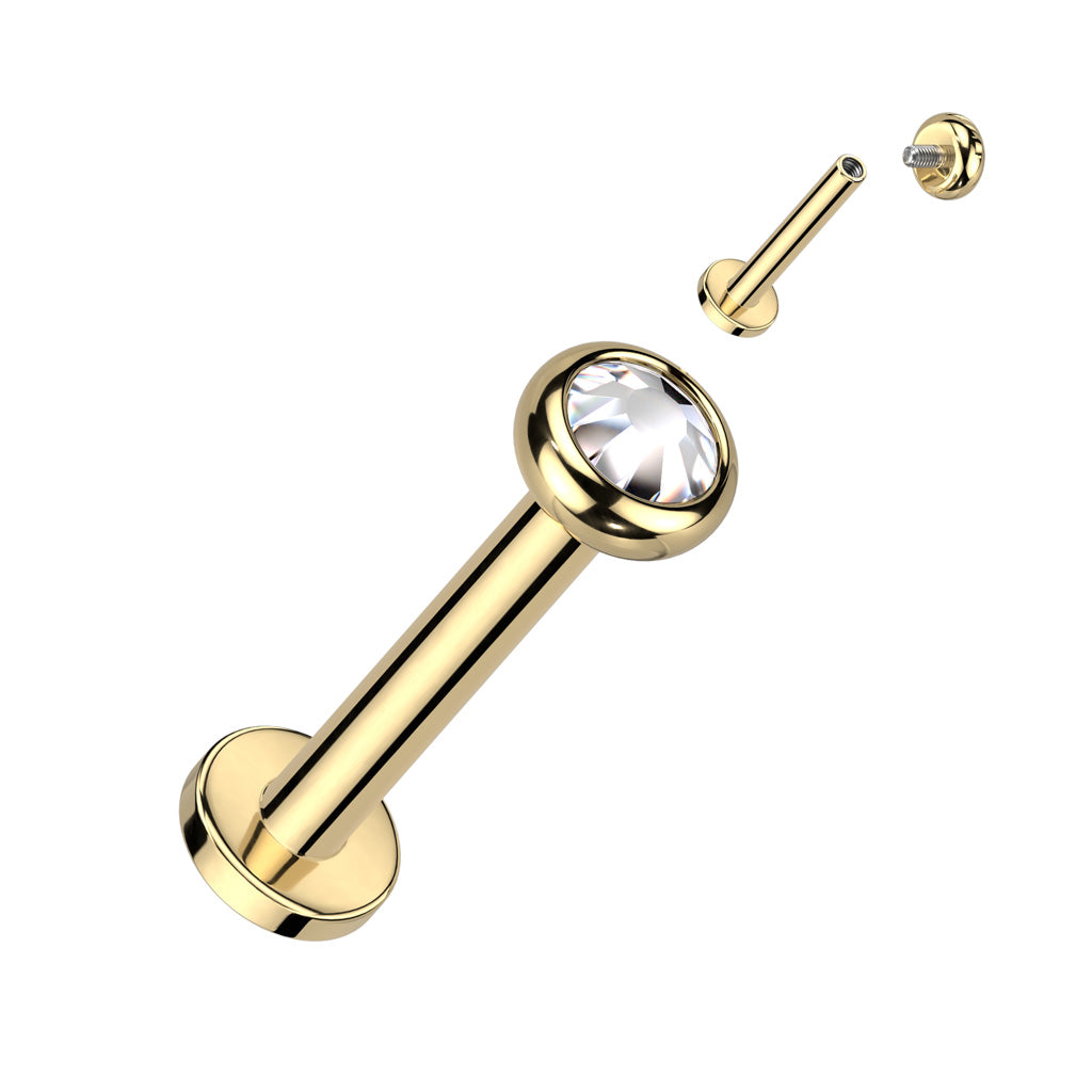 Labret 1.2mm, Titanium Clear Nest – low profile crystal jewelry made of titanium (gold)