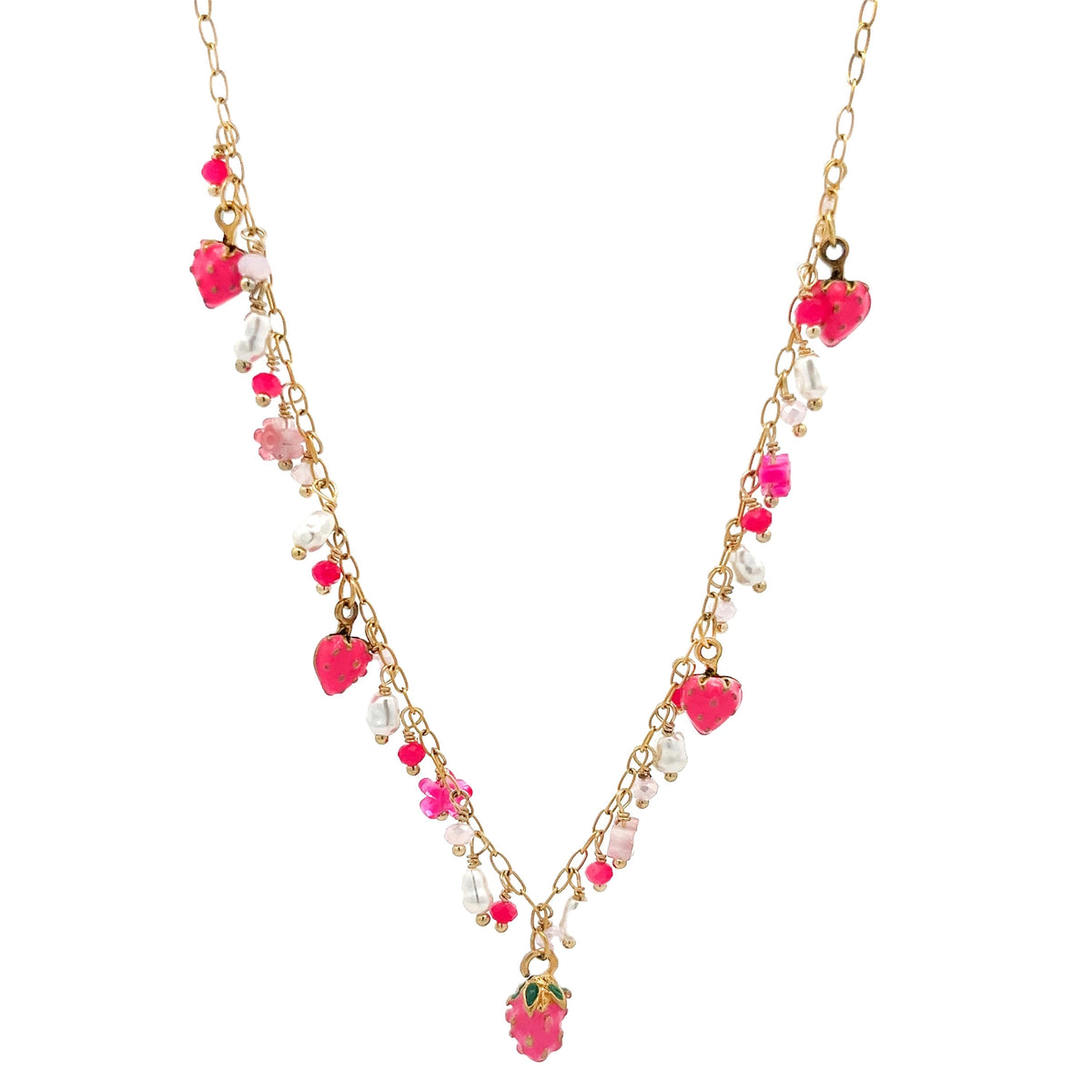 Amarino | Amalfi -pink surgical steel necklace with mascots (gold) 