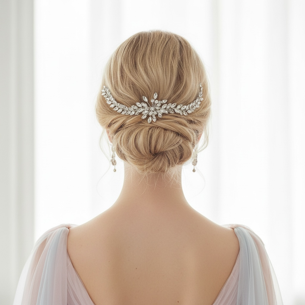 Hair ornament, ROMANCE|Penelope -silver-tone clear stone hair ornament