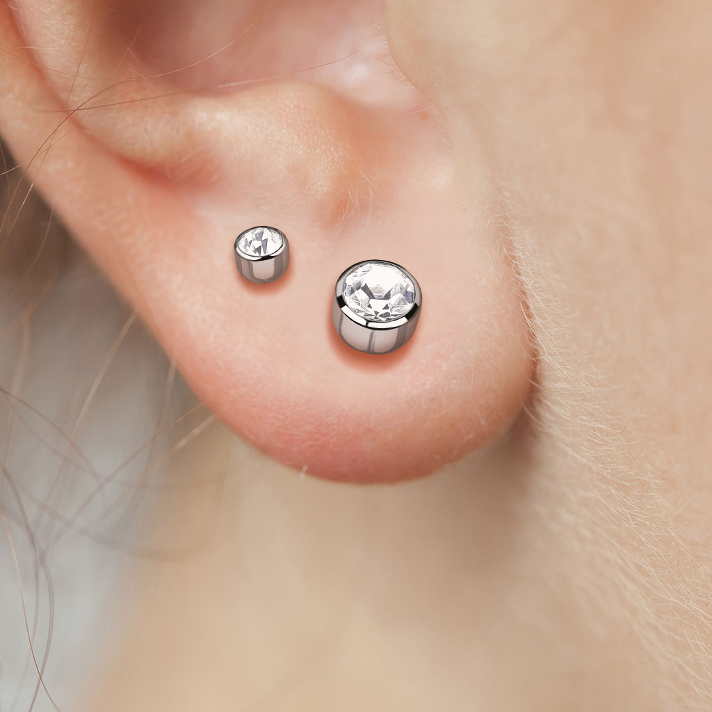 Titanium Stud Earrings, Round Titanium Cubic Zirconia (gold)
